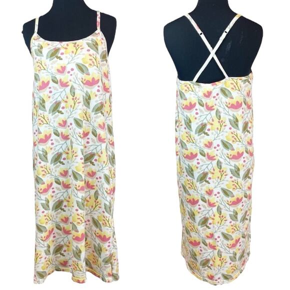 PACT Organic Floral Spaghetti Strap Athleisure Outdoor Summer Dress Cream Size S - Picture 1 of 11